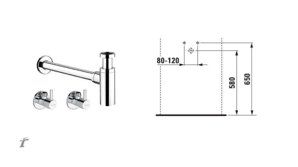 wysokość montażu odpływu i zaworów
